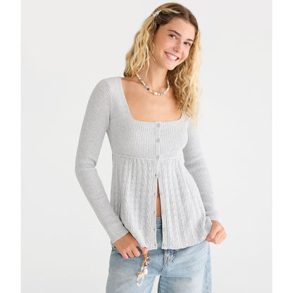 Aeropostale Womens' Cable Square-Neck Babydoll Sweater