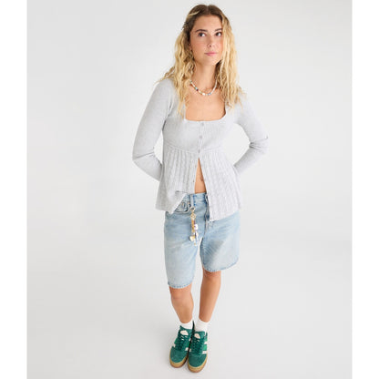 Aeropostale Womens' Cable Square-Neck Babydoll Sweater