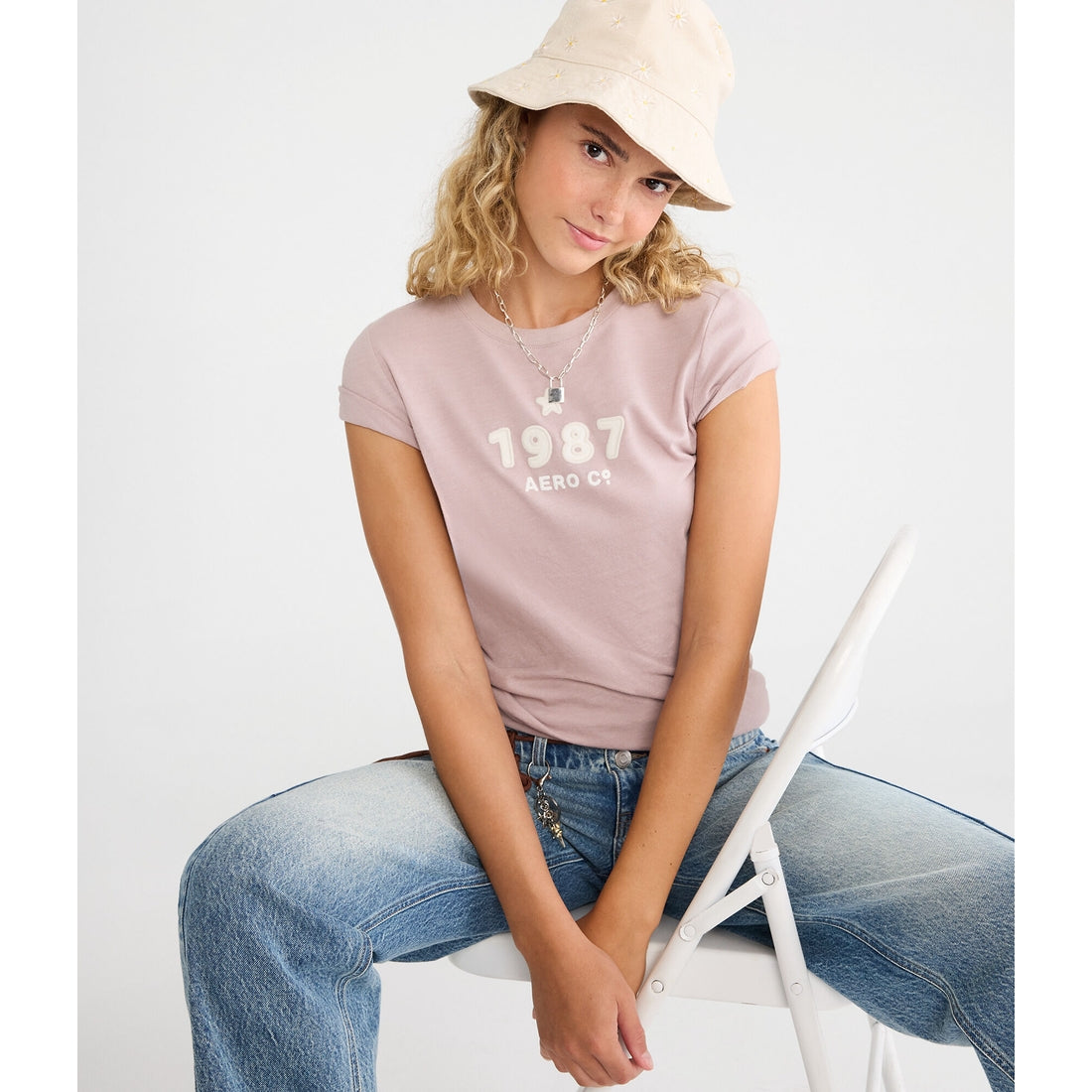 Aeropostale Womens' 1987 Star Applique Graphic Tee