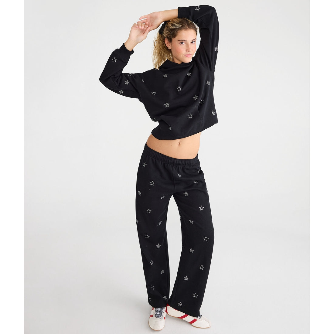 Aeropostale Womens' Cloud Soft Rhinestone Stars Pullover Hoodie