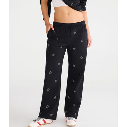 Aeropostale Womens' Cloud Soft Rhinestone Stars High-Rise Wide Leg Sweatpants
