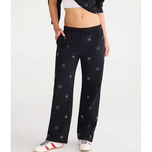 Aeropostale Womens' Cloud Soft Rhinestone Stars High-Rise Wide Leg Sweatpants