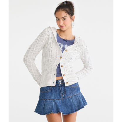 Aeropostale Womens' Cable Knit Hooded Cardigan
