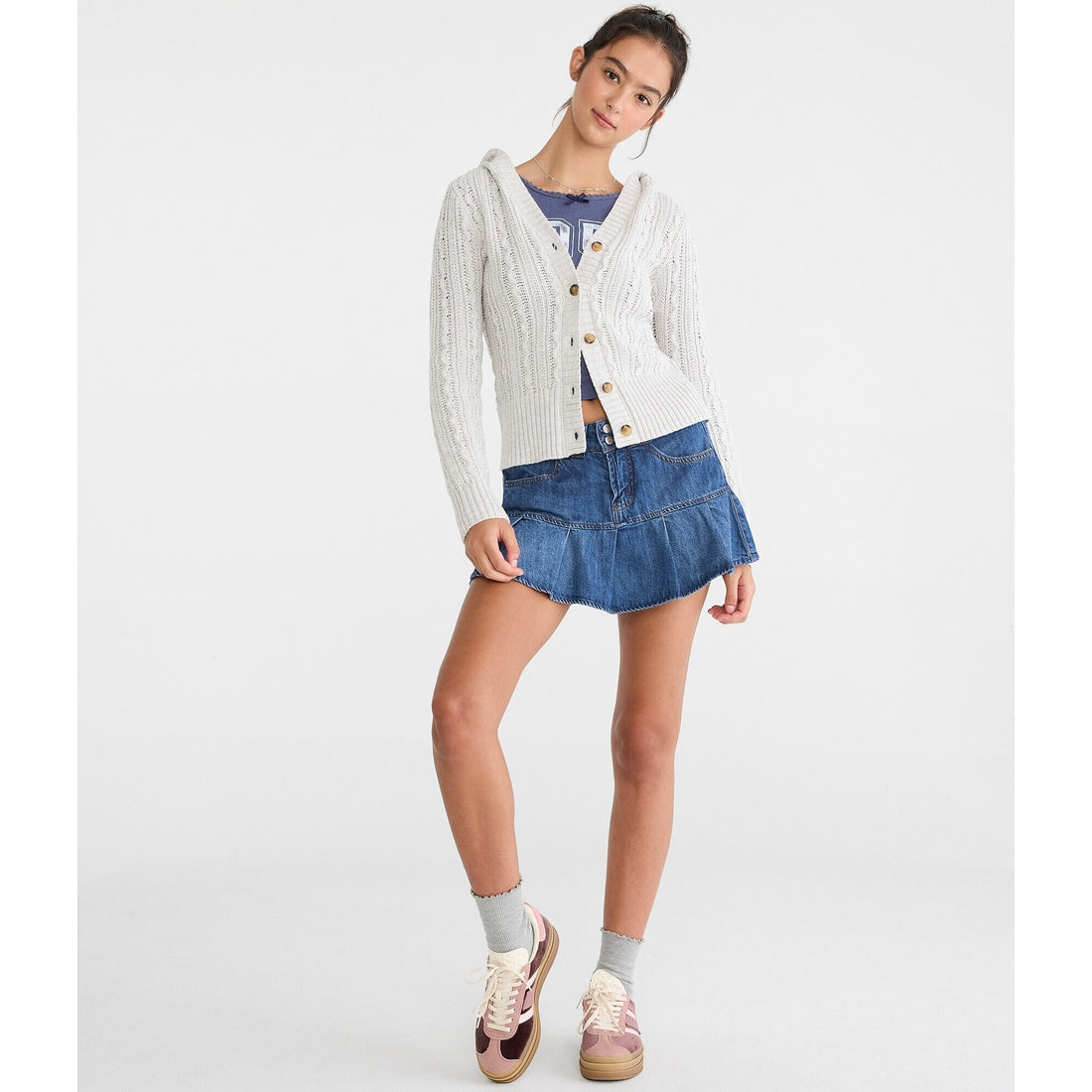 Aeropostale Womens' Cable Knit Hooded Cardigan