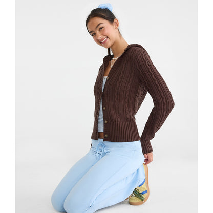 Aeropostale Womens' Cable Knit Hooded Cardigan