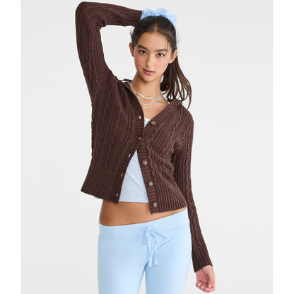 Aeropostale Womens' Cable Knit Hooded Cardigan