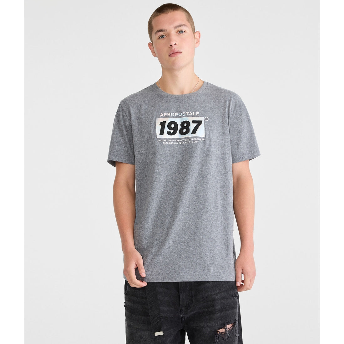 Aeropostale Mens' Aeropostale 1987 Box Logo Applique Graphic Tee