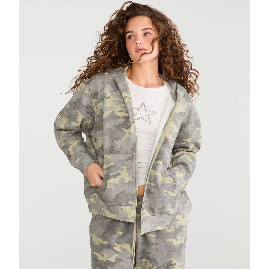 Aeropostale Womens' Cloud Soft Camo Full-Zip Hoodie