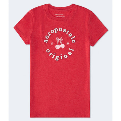 Aeropostale Circle Cherry Applique Graphic Tee