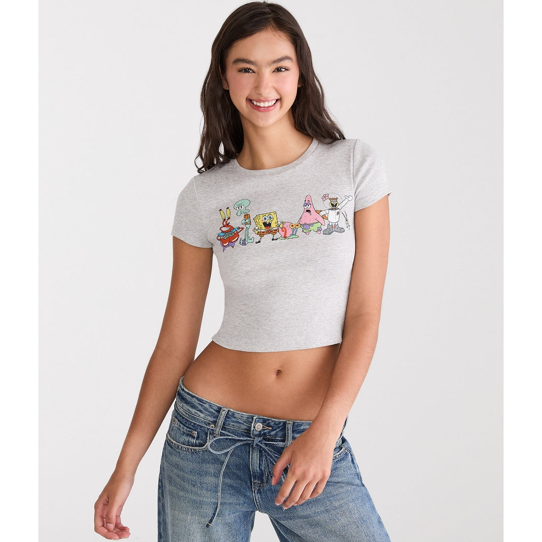 Aeropostale Womens' SpongeBob x Bikini Bottom Friends Baby Tee