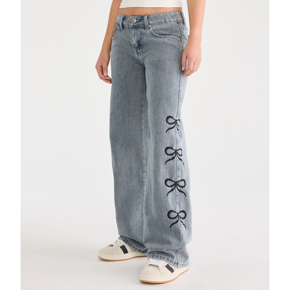 Aeropostale Womens' Low-Rise Baggy Wide Leg Bows Jean