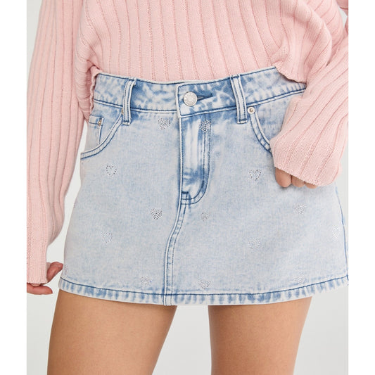 Aeropostale Womens' Rhinestone Hearts Low-Rise Denim Mini Skirt