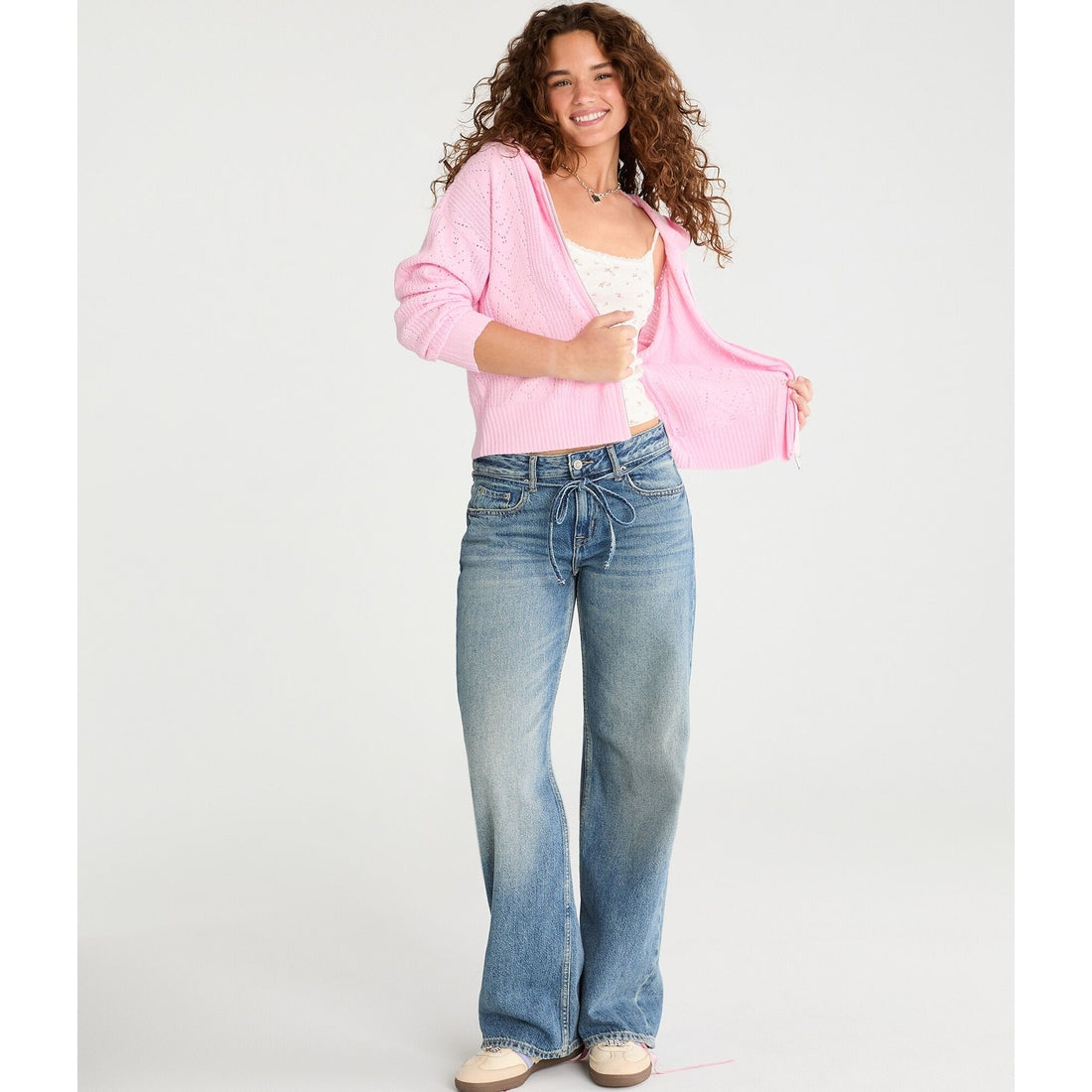 Aeropostale Womens' Cozy Pointelle Full-Zip Sweater Hoodie