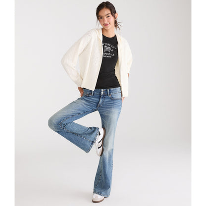 Aeropostale Womens' Cozy Pointelle Full-Zip Sweater Hoodie