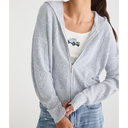 Aeropostale Womens' Cozy Pointelle Full-Zip Sweater Hoodie