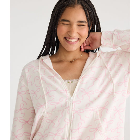 Aeropostale Womens' Cloud Soft Bows Oversized Full-Zip Hoodie