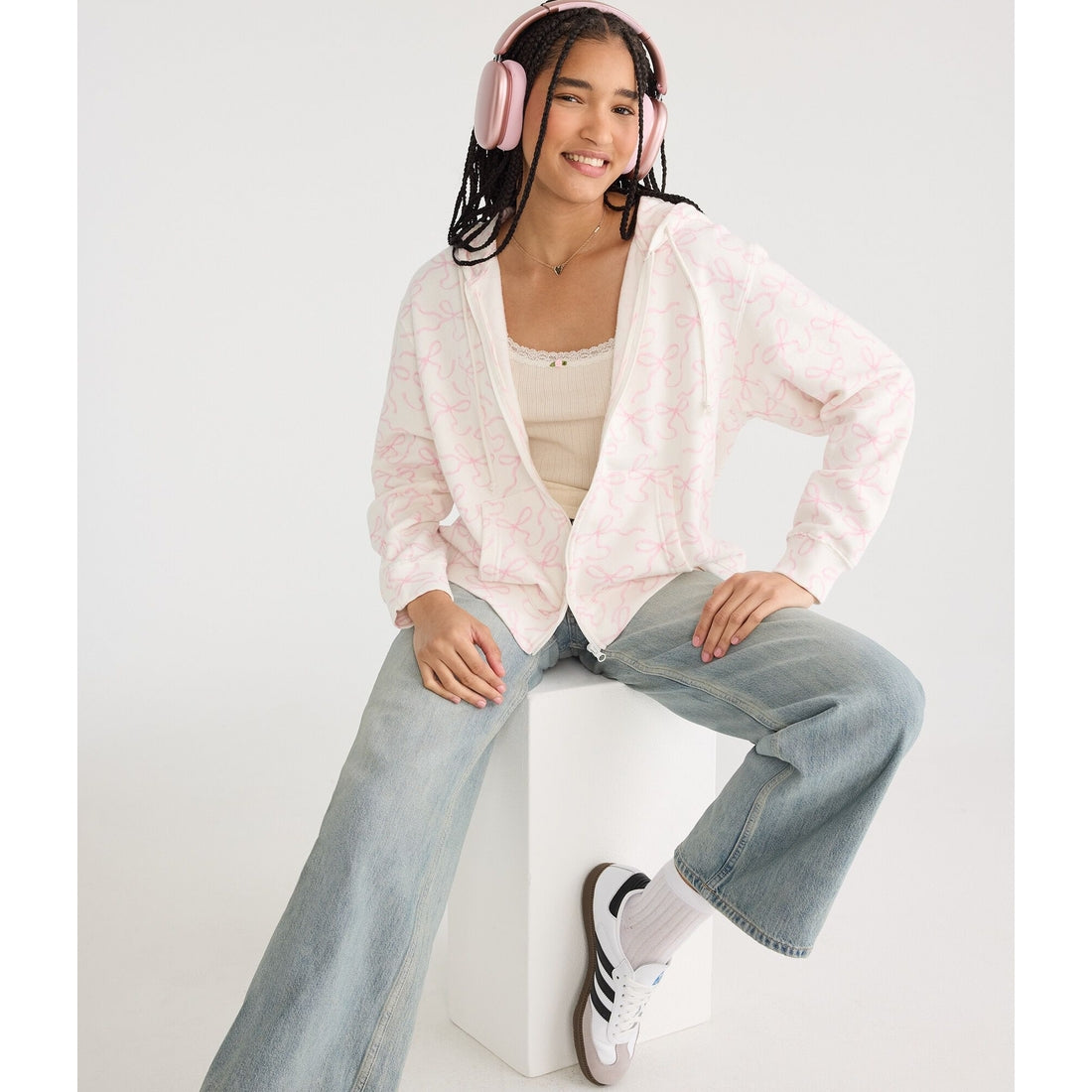 Aeropostale Womens' Cloud Soft Bows Oversized Full-Zip Hoodie