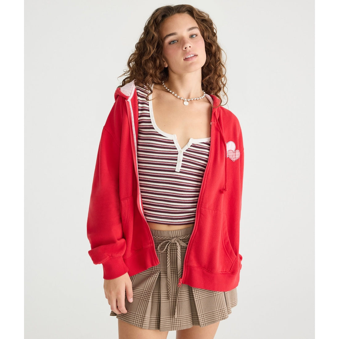 Aeropostale Womens' Cloud Soft Heart Patch Full-Zip Hoodie