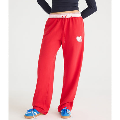 Aeropostale Womens' Cloud Soft Heart Patch High-Rise Straight Leg Sweatpants