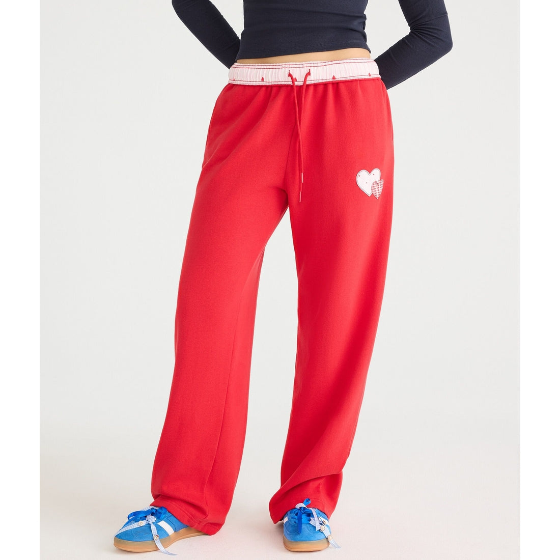 Aeropostale Womens' Cloud Soft Heart Patch High-Rise Straight Leg Sweatpants