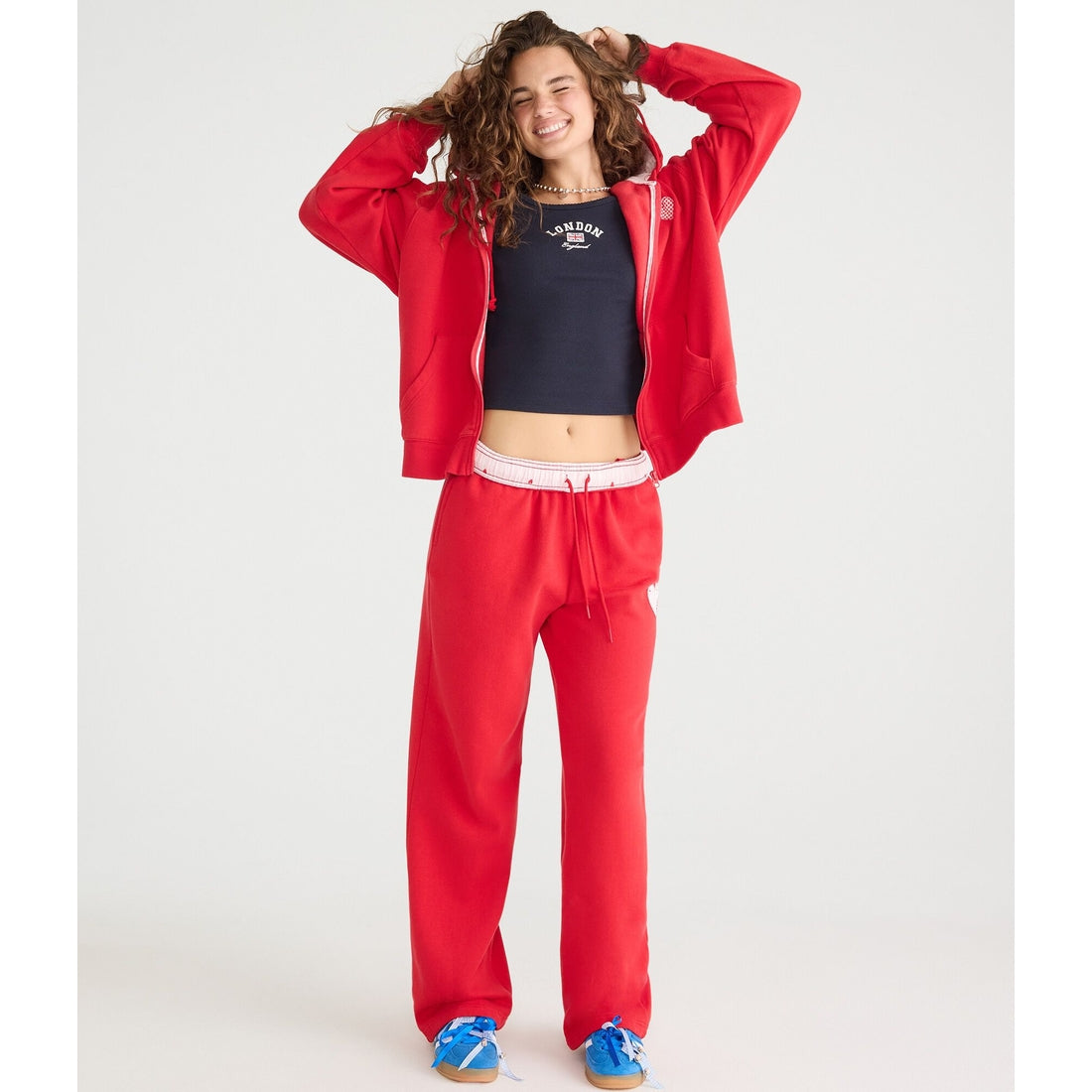 Aeropostale Womens' Cloud Soft Heart Patch High-Rise Straight Leg Sweatpants