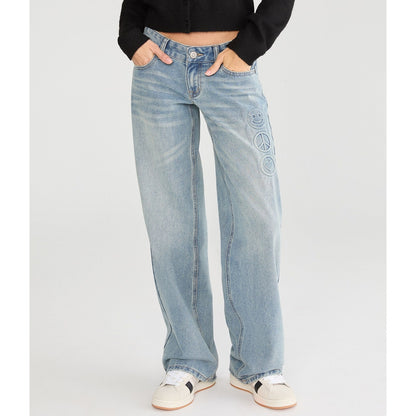 Aeropostale Womens' Super Low-Rise Baggy Wide Leg Embossed Jean