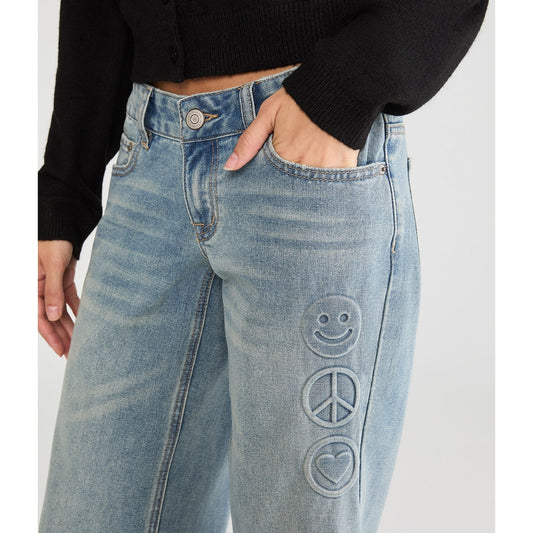 Aeropostale Womens' Super Low-Rise Baggy Wide Leg Embossed Jean