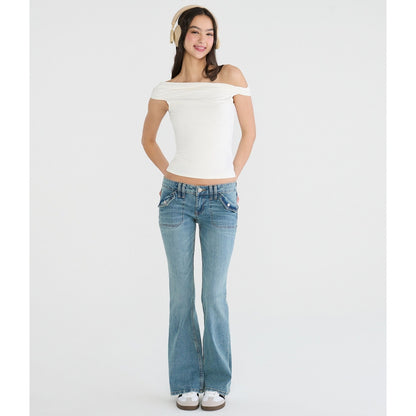 Low-Rise Flare Flap Pocket Jean