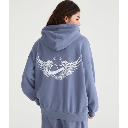 Aeropostale Womens' Cloud Soft Winged Heart Oversized Pullover Hoodie