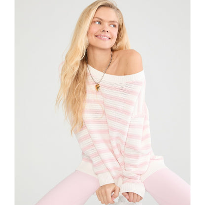 Aeropostale Womens' Striped Slouchy Crew Sweater