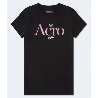 Aeropostale Womens' 1987 Glitter Graphic Tee