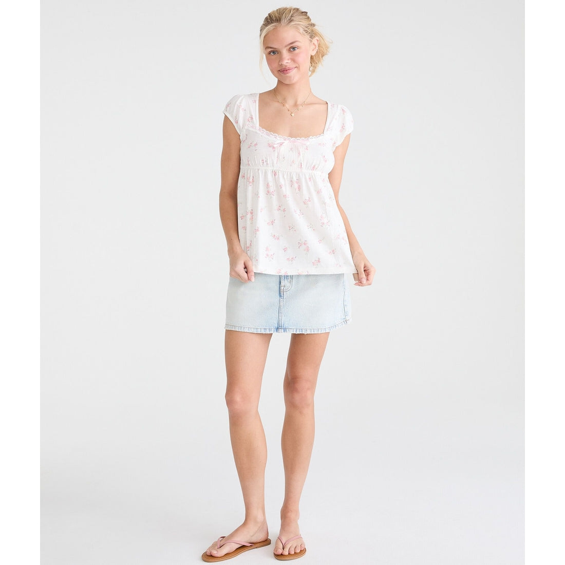 Floral Scoop-Neck Babydoll Tee
