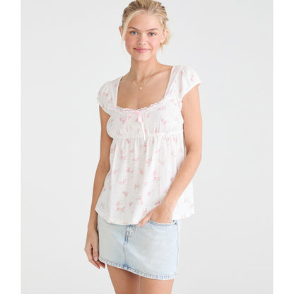 Floral Scoop-Neck Babydoll Tee