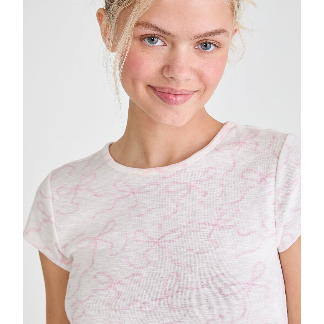 Seriously Soft Bow Print Slub Jersey Crew Tee