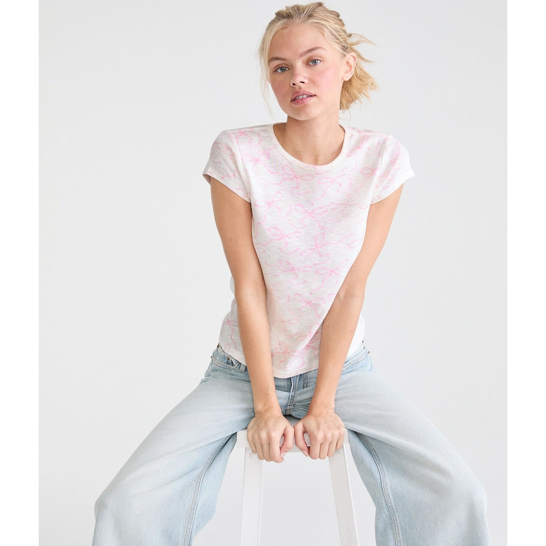 Seriously Soft Bow Print Slub Jersey Crew Tee