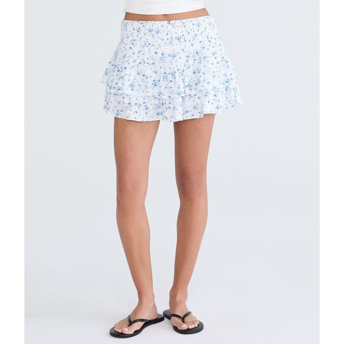 Mid-Rise Floral Ruffle Skort