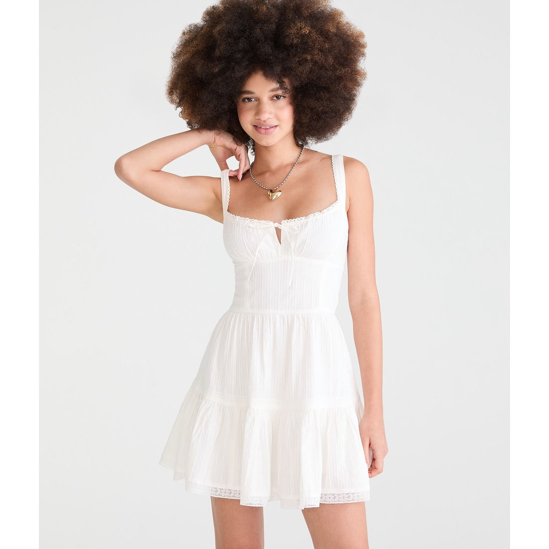 Solid Square-Neck Corset A-Line Mini Dress