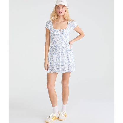 Floral Square-Neck Drop-Waist Mini Dress