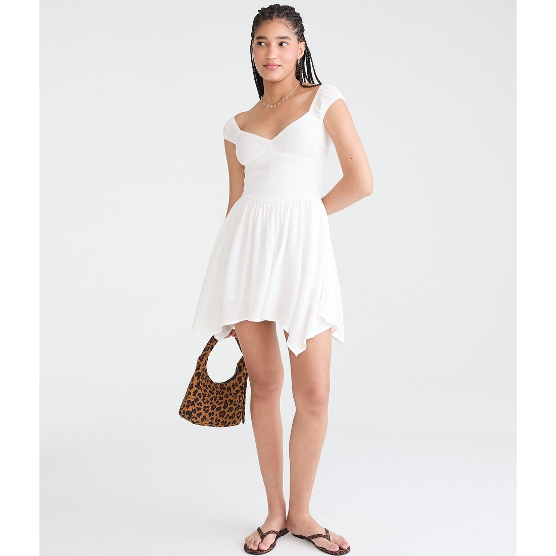 Solid V-Neck Handkerchief Hem Mini Dress