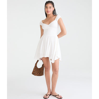 Solid V-Neck Handkerchief Hem Mini Dress