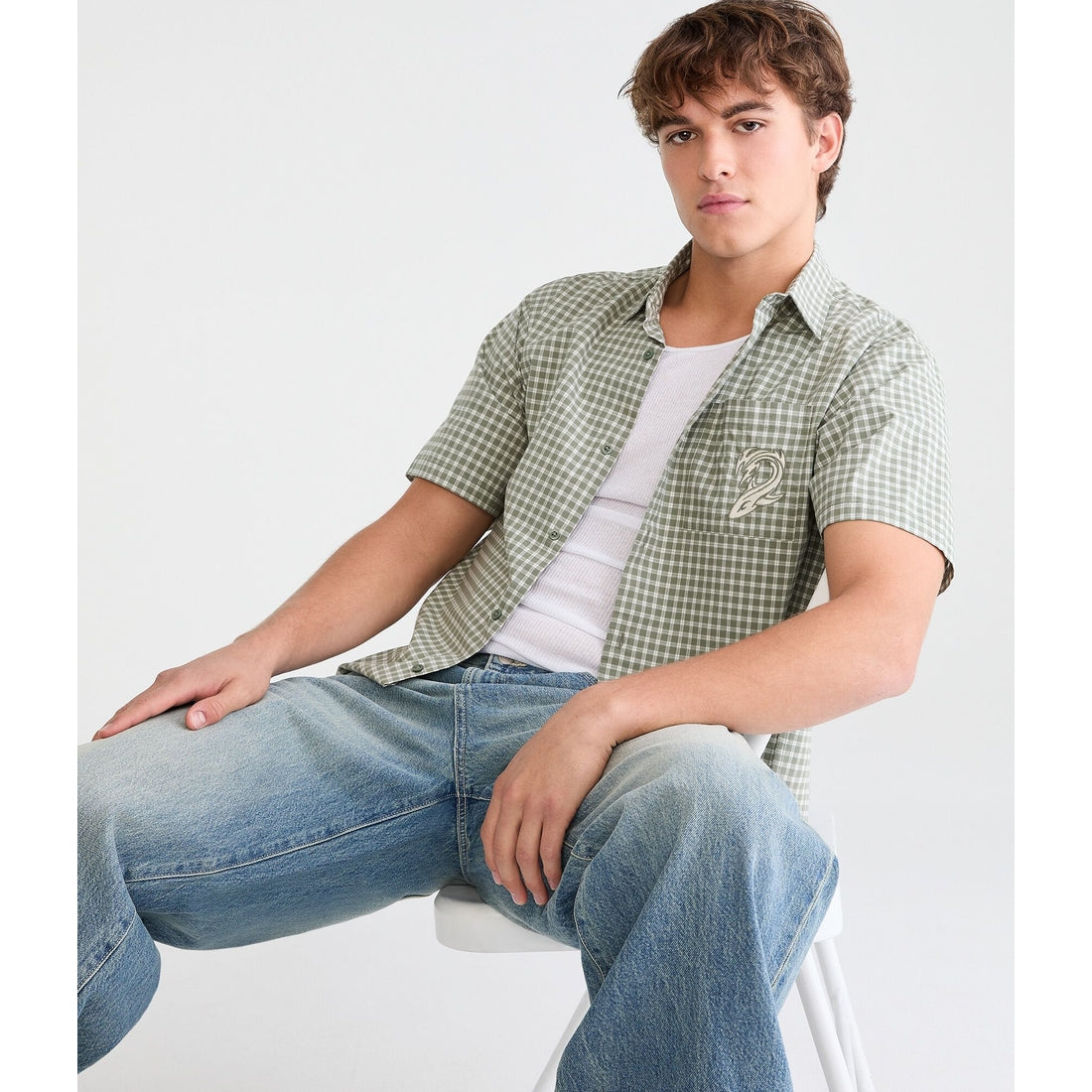 Shark Microplaid Boxy Shirt