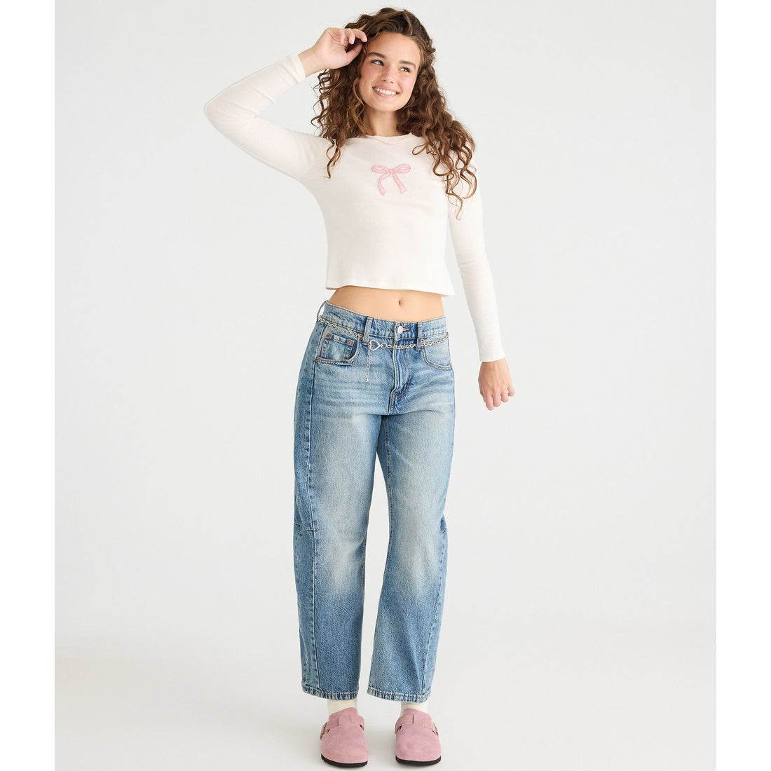 Aeropostale Womens' Long Sleeve Beaded Bow Top