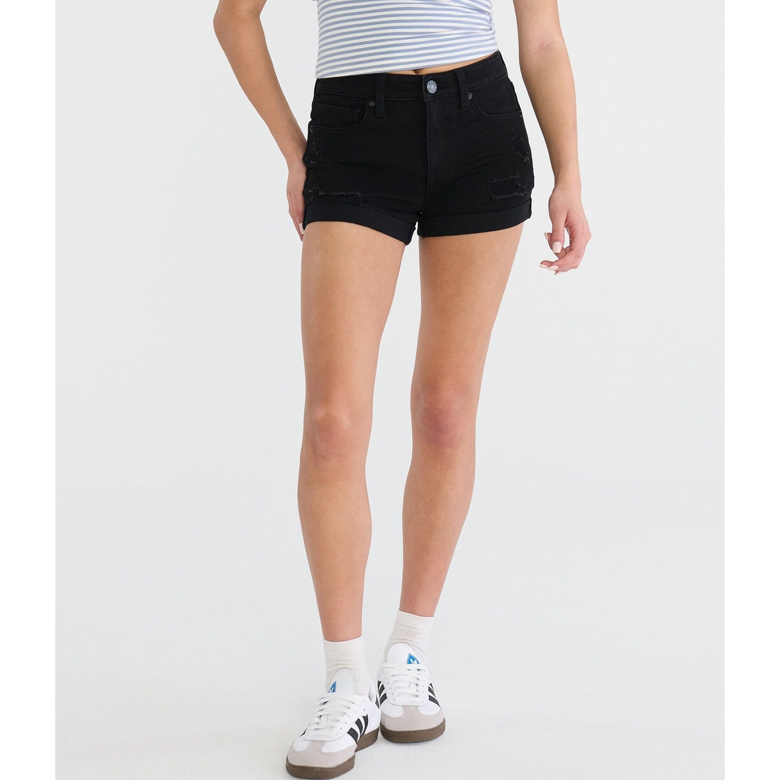 Flex Effects High-Waisted Denim Midi Shorts