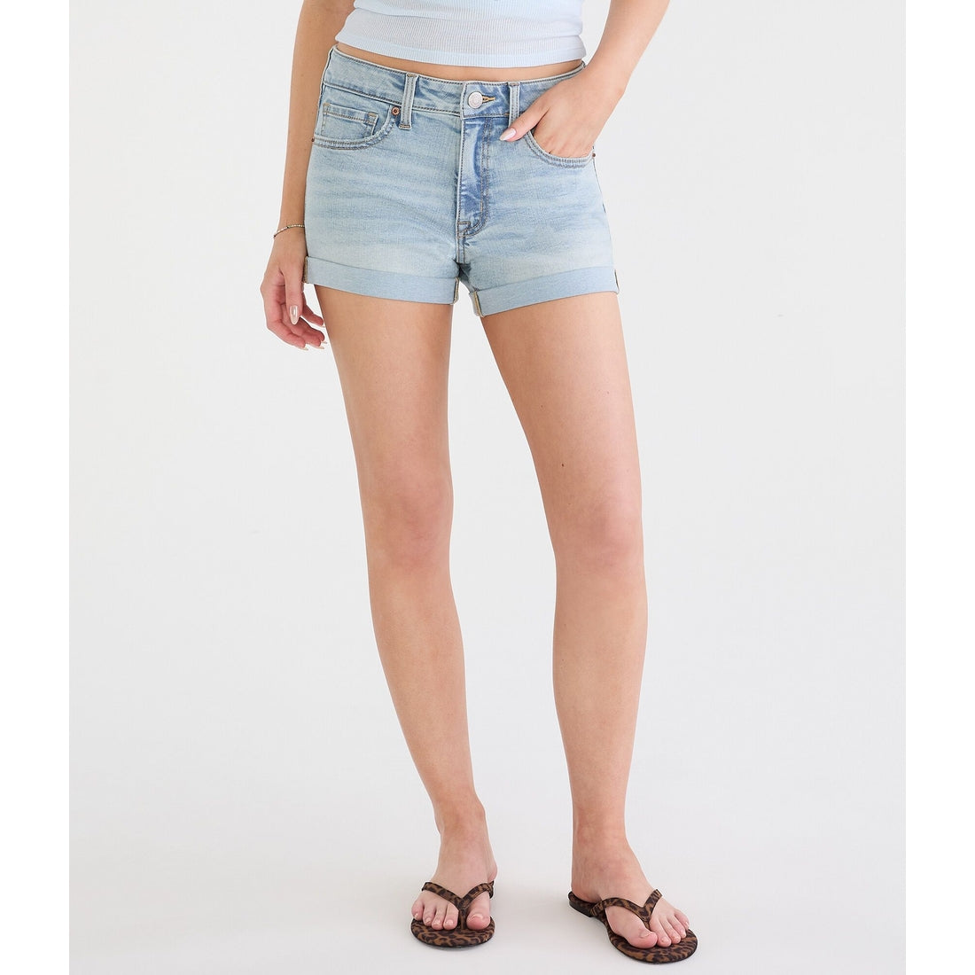 Premium Seriously Stretchy High-Waisted Denim Midi Shorts