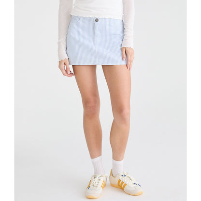 Striped Twill Low-Rise Mini Skirt