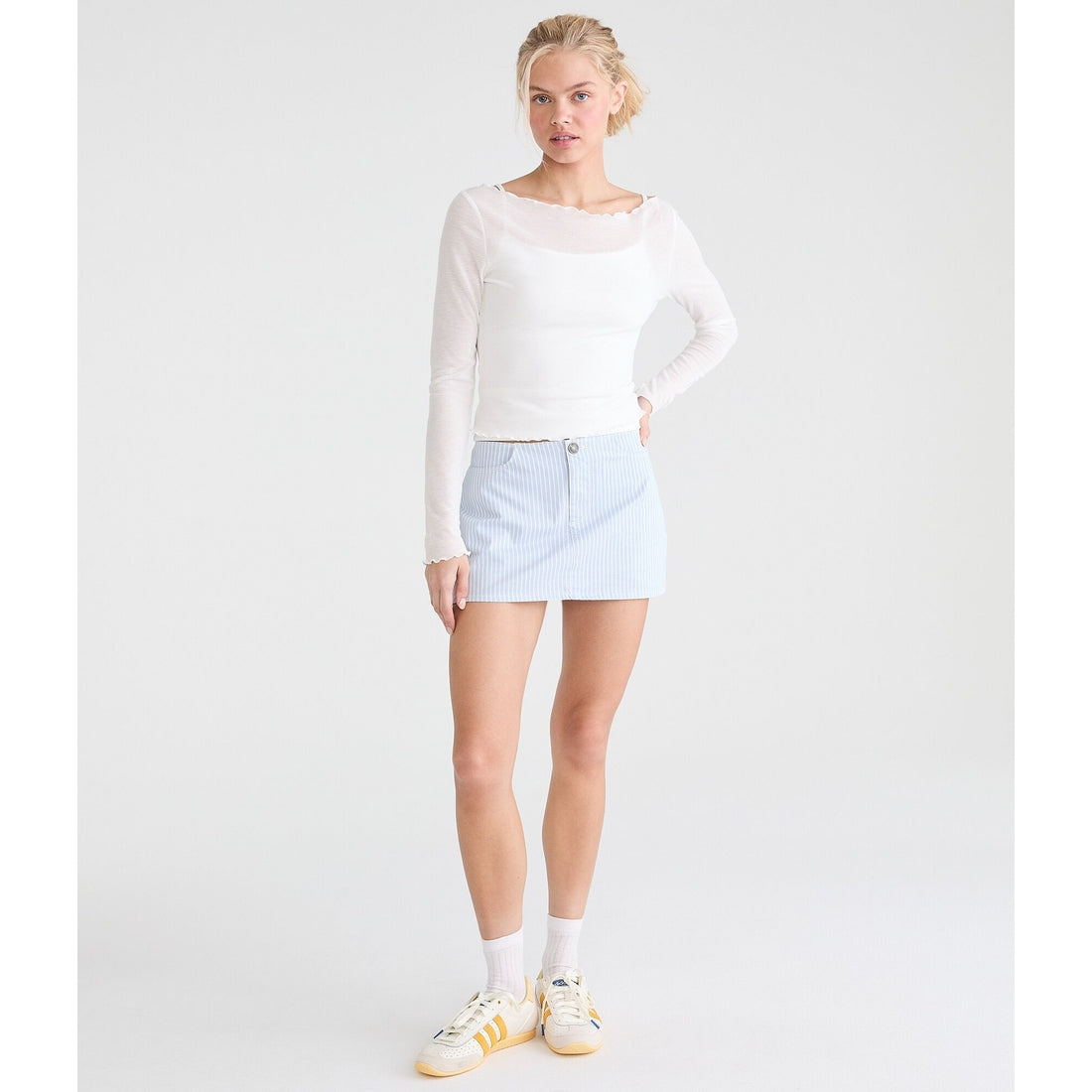 Striped Twill Low-Rise Mini Skirt
