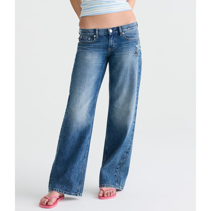 Super Low-Rise Baggy Wide Leg Denim Stars Jean