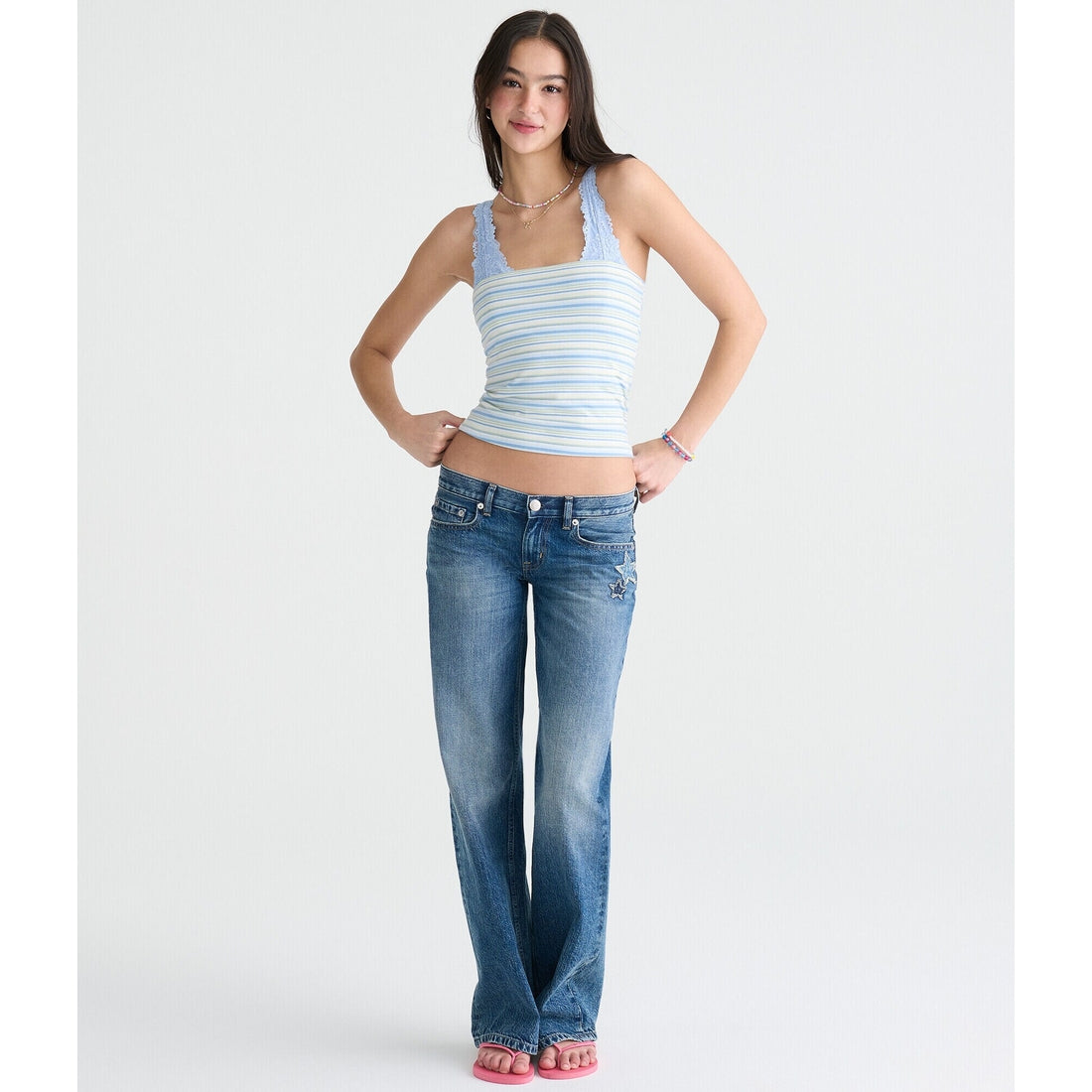 Super Low-Rise Baggy Wide Leg Denim Stars Jean