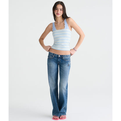 Super Low-Rise Baggy Wide Leg Denim Stars Jean