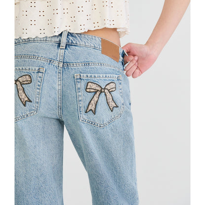 Low-Rise Baggy Wide Leg Leopard Bow Jean